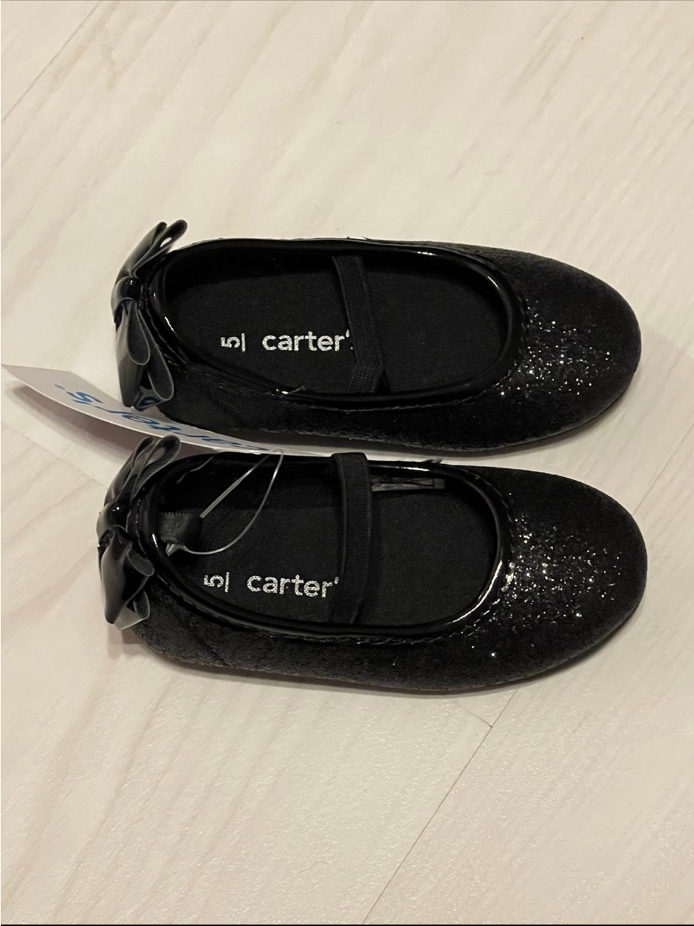 Carter's Black Glitter Mary Jane Flats with Bow